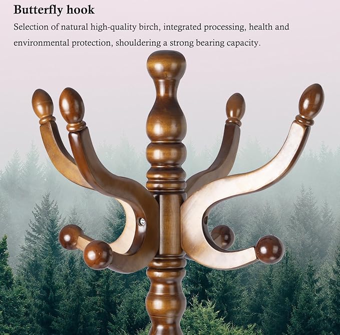 Coat Rack Stand, Solid Wooden Coat Tree - Image 2