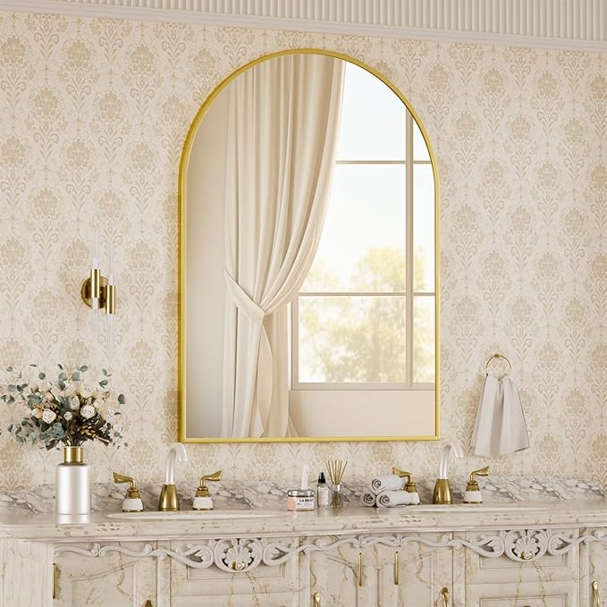 BEAUTYPEAK 30"x40" Arch Bathroom Mirror, Wall Mounted Vanity Metal Frame Mirror - Image 5
