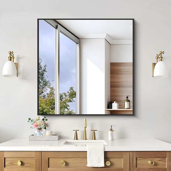 KOCUUY Bathroom Mirror, 30x30 Square Black Mirror - Image 5