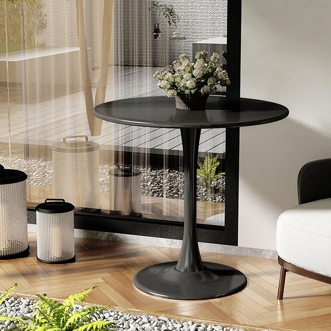 Black Round Table Modern Dining Table Tulip Round Kitchen Table Mid Century - Image 6