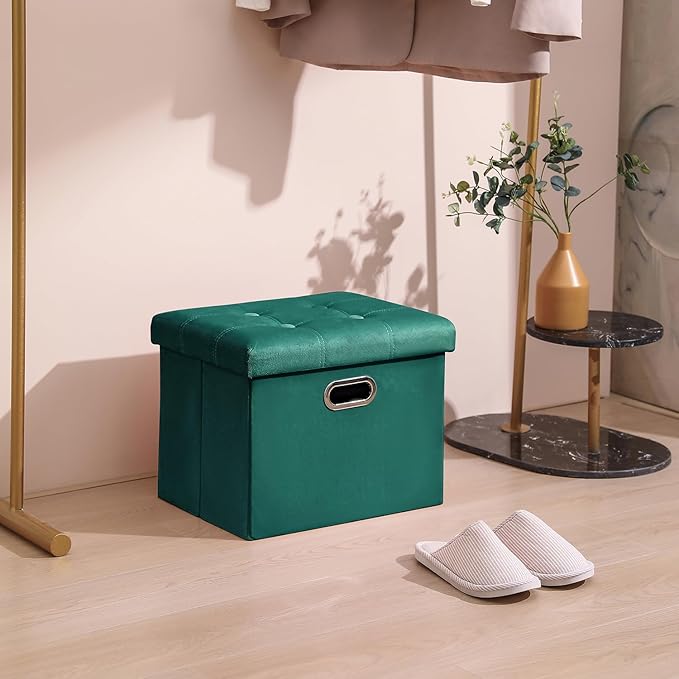 PRANDOM Ottoman with Storage Velvet Folding Small Square Foot Stool with Lid - Image 5