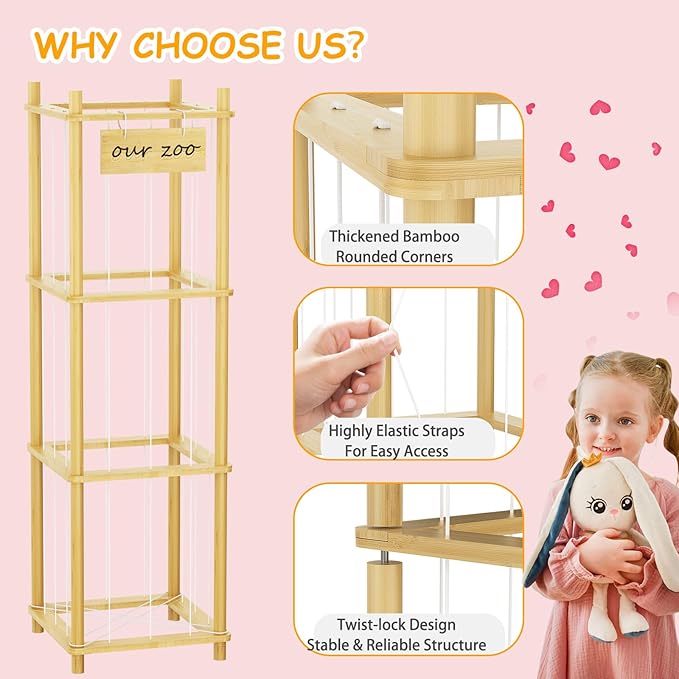 Bamboo Stuffed Animal Storage Zoo, Large Capacity Plush Toy Cage, Wood Stuffed - Image 7