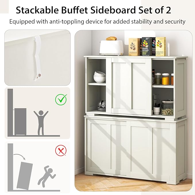 Costzon Sideboard Buffet Cabinet of 2, Wooden Kitchen Storage Cabinet - Image 6