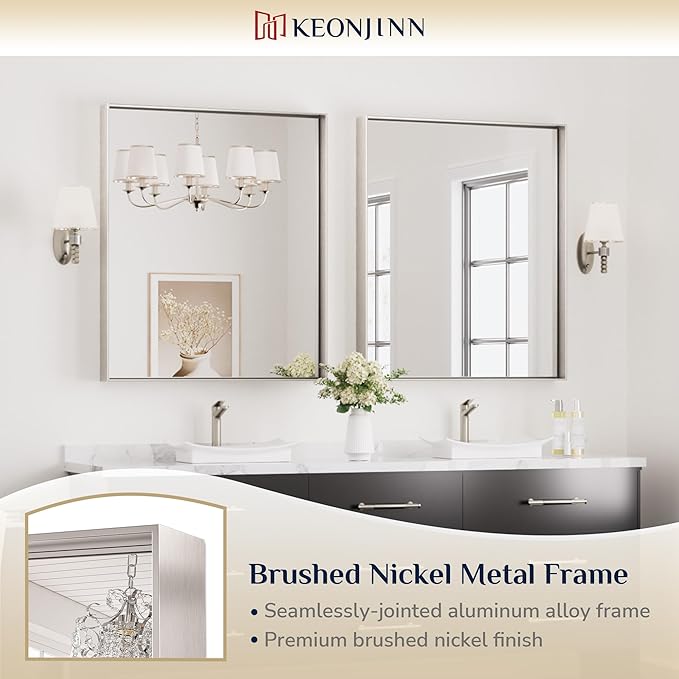 Keonjinn 30 x 36 in Brushed Nickel Bathroom Mirror - Image 6