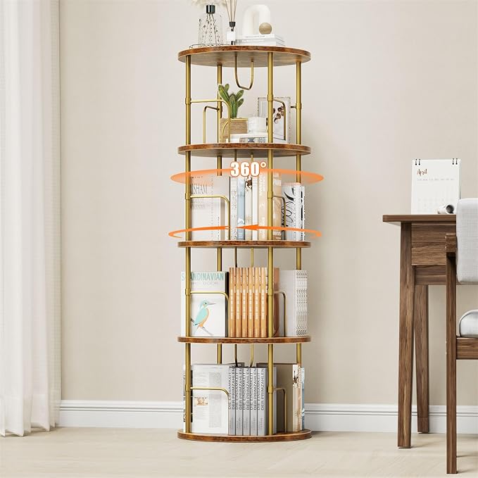 Rotating Bookshelf, 4 Tier Spinning Bookshelf Tower, 360° Display Unique Round by ALLSTAND