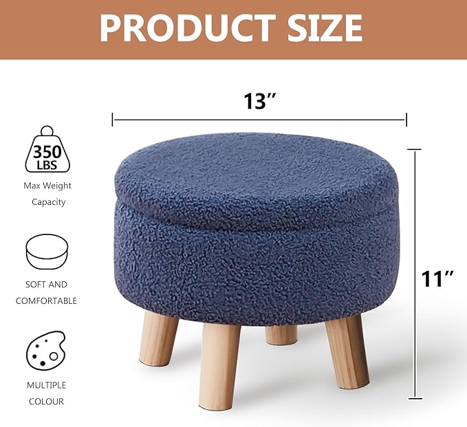 Wimarsbon Storage Ottoman, Modern Round Footrest - Image 3