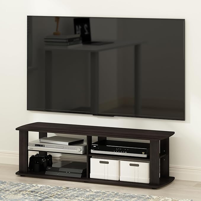Furinno Nelly Entertainment Center TV Stand, Short 43.3" x13.4 x13.1, Dark Brown - Image 2
