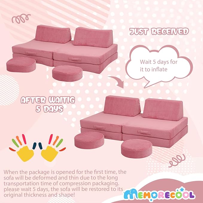 MeMoreCool Kids Couch for Playroom, Corduroy Convertible Toddler Couch - Image 7