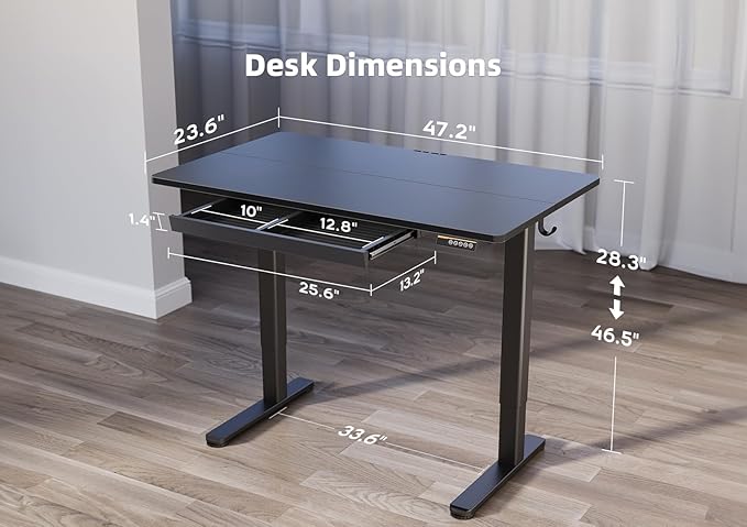 YDN Standing Desk with Drawers, 48 x 24 Inch Adjustable Height Stand Up Desk - Image 3