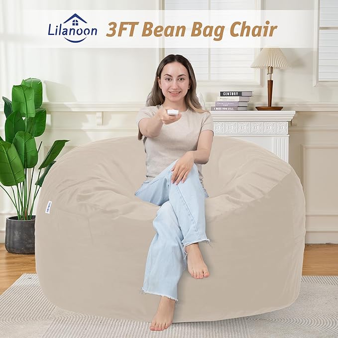 3FT Bean Bag Chair with Ultra Soft Velvet Cover Bean Bag Sofa with Memory Foam - Image 3