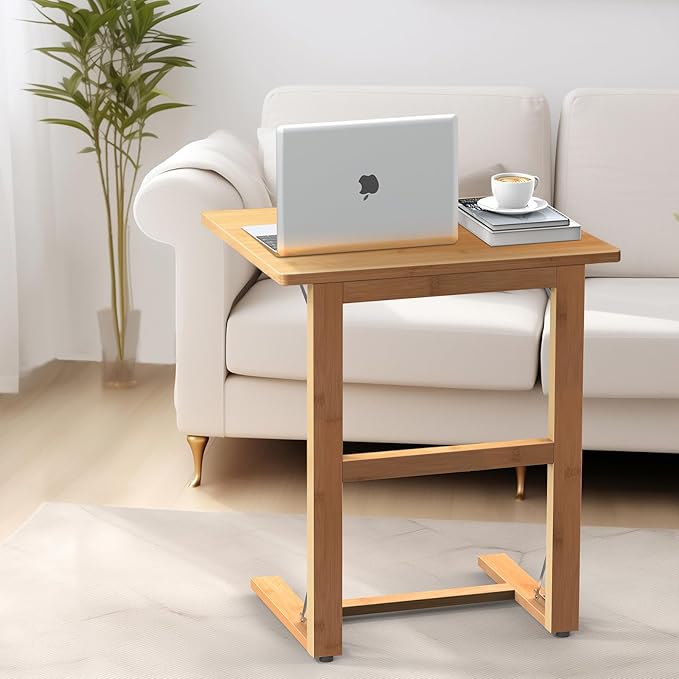 Tatub 24'' Folding TV Tray Table, Foldable C Shaped End Table Slide Under Couch - Image 2