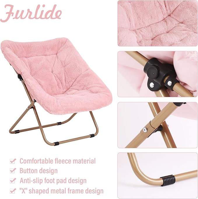 Dorm Chair with Ottoman, X-Large Soft Saucer Chair, Oversized Folding Faux Fur - Image 5