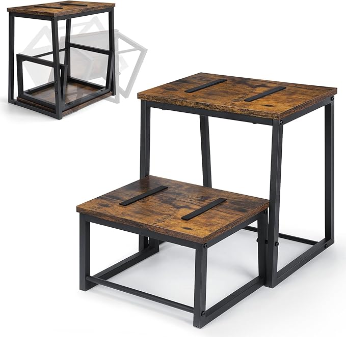 Vrisa Wood Step Stool for Adults Bedside Steps for High Beds Two Step Stools by Vrisa