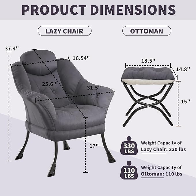 IDEALHOUSE Lazy Chair with Ottoman - Image 3