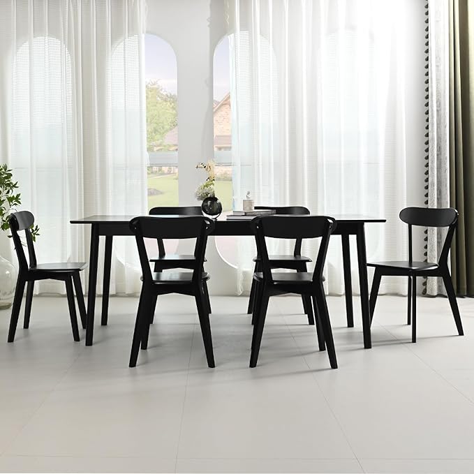DELAVIN Soild Wood Dining Chairs Set of 6, Mid Century Oak Wood Kitchen Chairs - Image 2