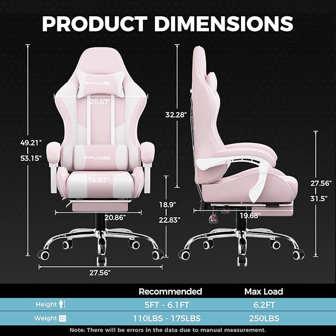 GTPLAYER Gaming Chair with Footrest, Computer Chair with and Lumbar Support - Image 3