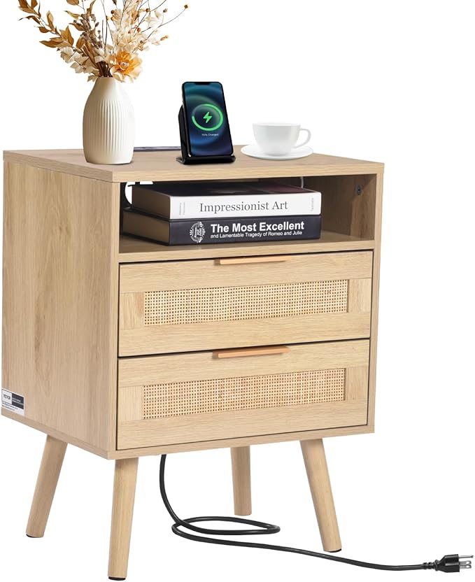 VEVOR Rattan Nightstand, Boho Bedside Table by VEVOR