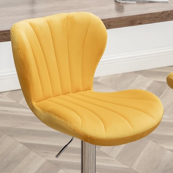 Roundhill Furniture Ellston Velvet Adjustable Swivel Barstools in Yellow - Image 8