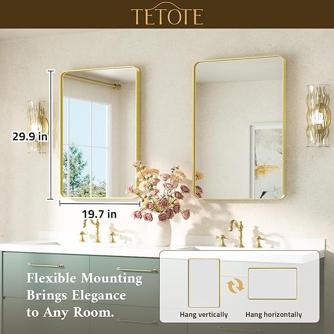 TETOTE Gold Vanity Mirror 20 x 30 Brushed Gold Metal Framed Vanity Mirror - Image 7