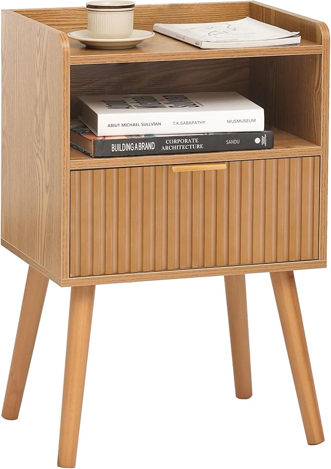 AWASEN Fluted Nightstand, Mid Century Modern Bedside Table by AWASEN
