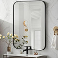 Matte Black Mirror, Metal Frame Rectangle Corner Vanity Mirror, Wall Mounted by JENBELY
