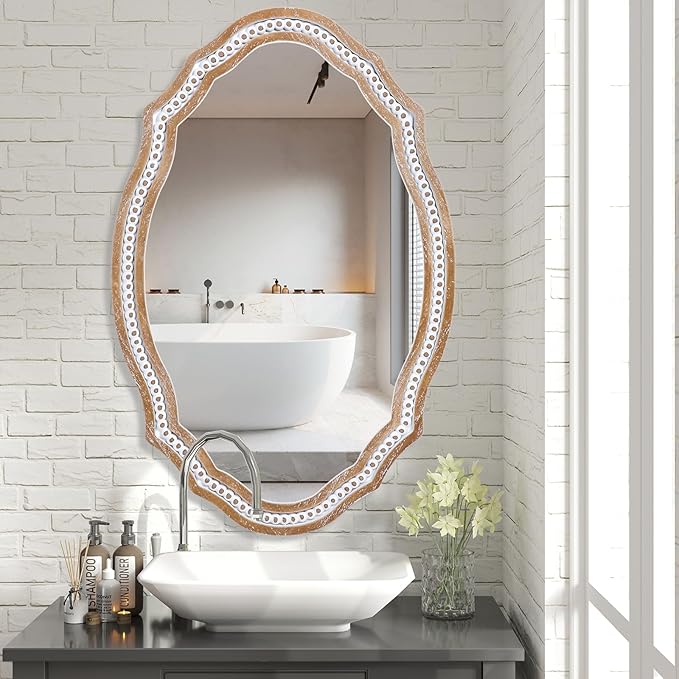 24" x 35" Wooden Farmhouse Oval Mirror - Image 3