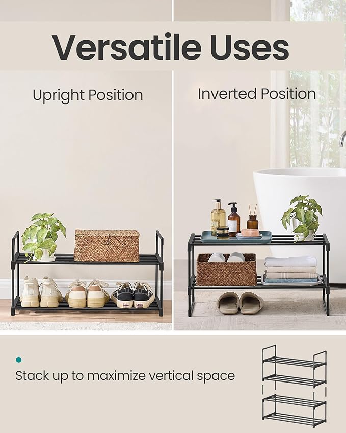 SONGMICS Shoe Rack, 2-Tier Shoe Organizer, Metal Storage Shelf, Upright or - Image 4