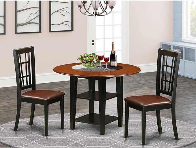 East West Furniture SUNI3-BCH-LC 3 Piece Kitchen Table Set Contains a Round - Image 6