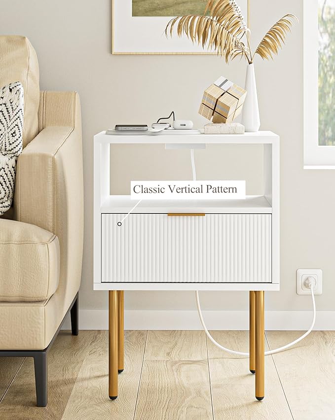 Masupu Nightstand with Charging Station, Mid-Century Modern Bedside Table with - Image 7