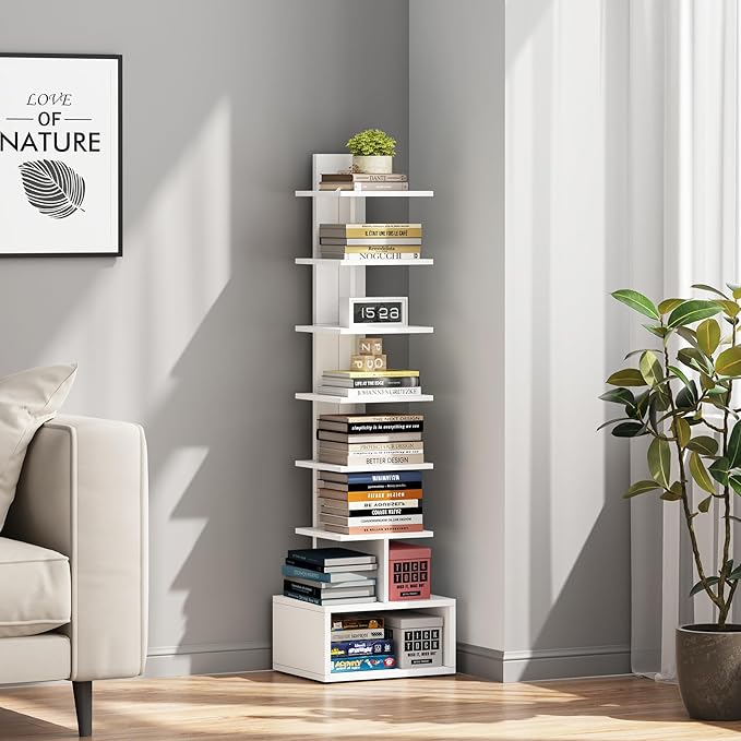 TUTOTAK Narrow Bookshelf, Vertical 8-Tier Bookcase, Spine Book Shelf - Image 4
