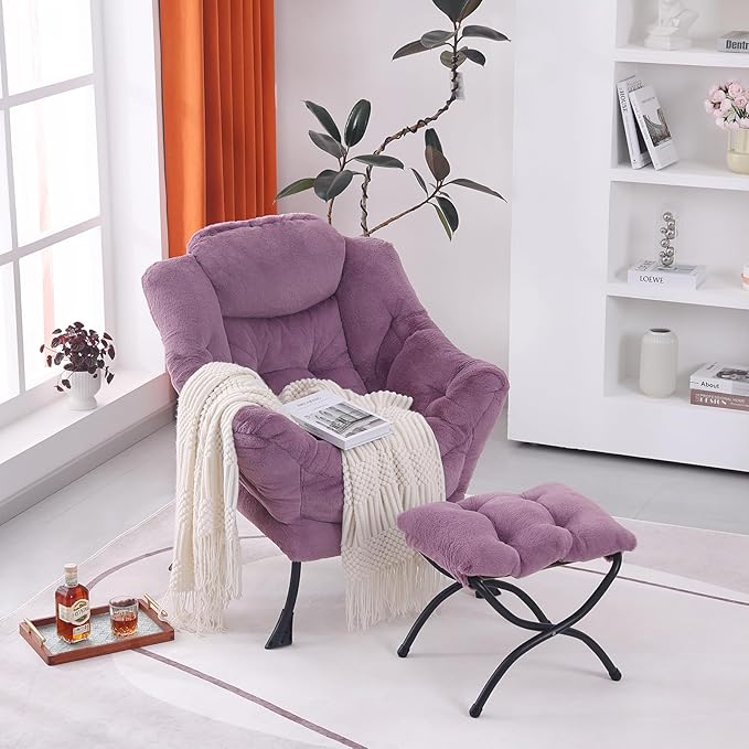 Lazy Chair with Ottoman, Modern Accent Chair Contemporary Lounge Leisure Sofa - Image 6