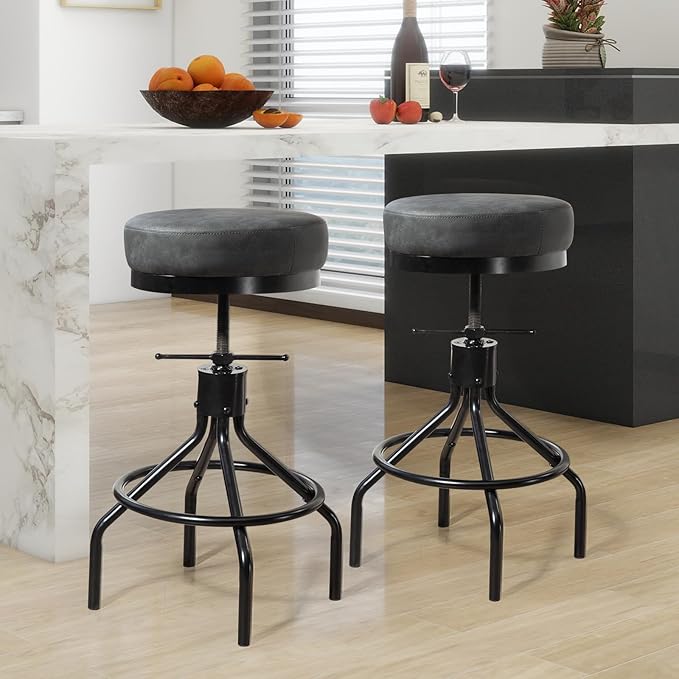 Swivel Bar Stools Adjustable Industrial Barstools Metal Modern PU Leather - Image 7