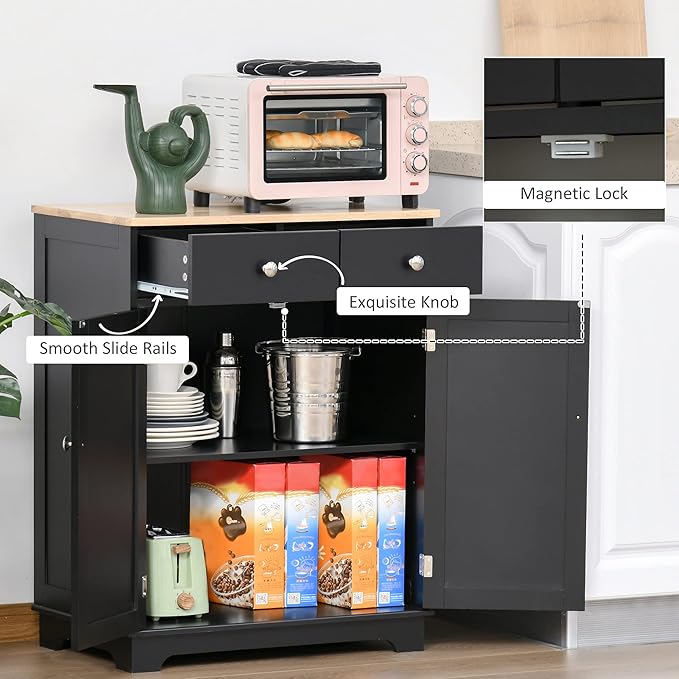 HOMCOM Sideboard with Solid Wood Countertop, Modern Kitchen Storage Cabinet - Image 7