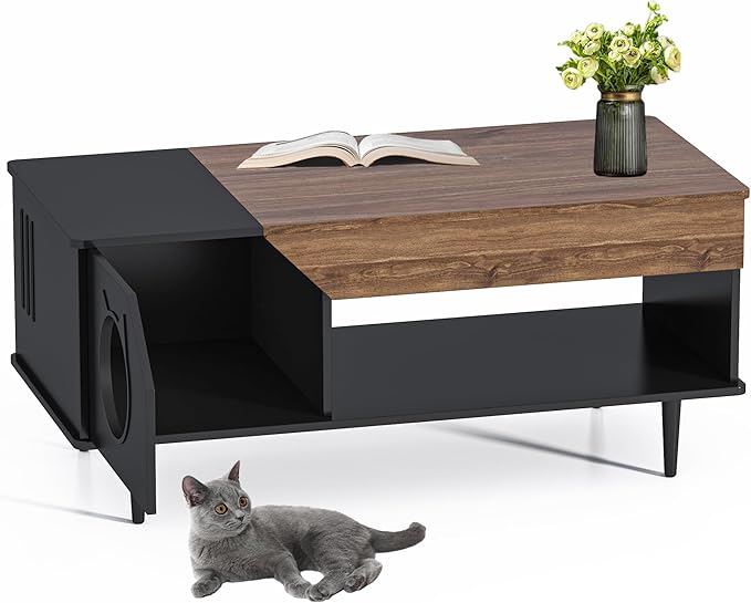 GAOMON Black Coffee Table 45'' Cat Living Room Tables - Image 7