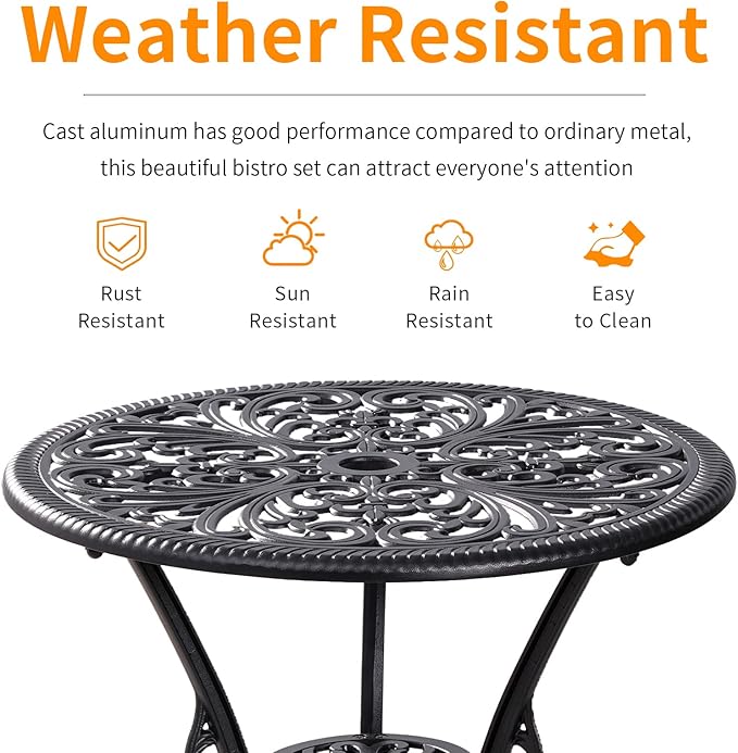 Outdoor Bistro Set 3 Piece Patio Bistro Set, Cast Aluminum Bistro Table and - Image 7
