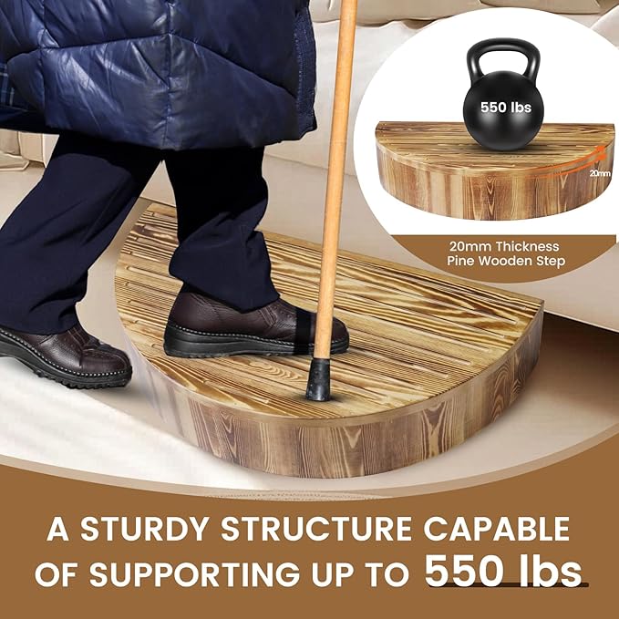 Solid Wooden One Step Stool, 5.2" High Semicircular Wood Bed Step - Image 7