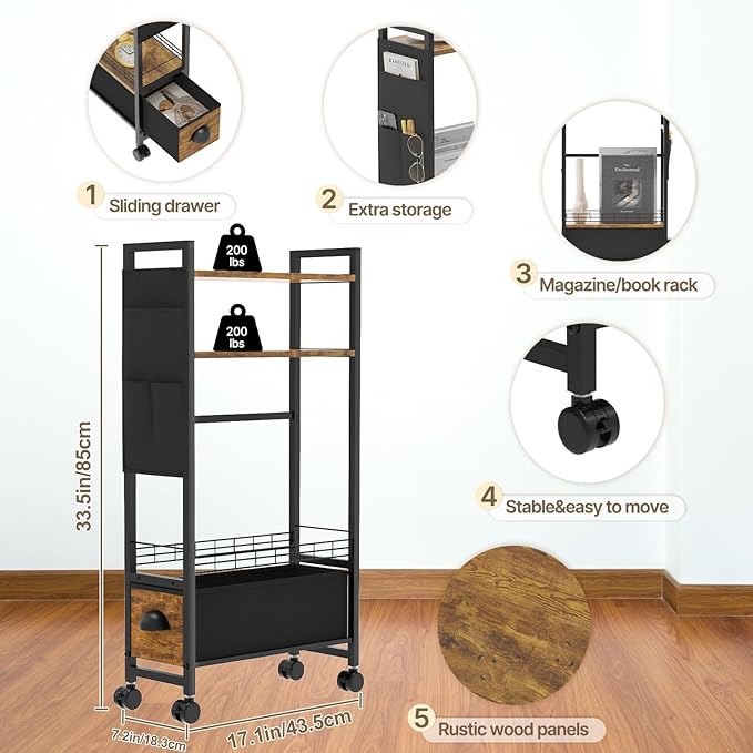 Narrow Side Tables with Drawer for Small Spaces, Small End Table Slim - Image 3