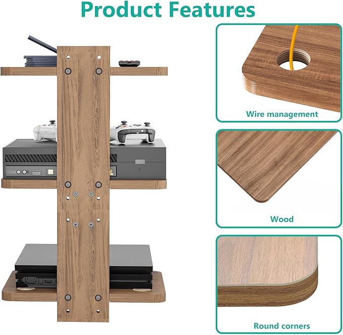 WALI Floating TV Shelves for Wall, Projector Shelf Holds Up to 22lbs, Wooden - Image 4