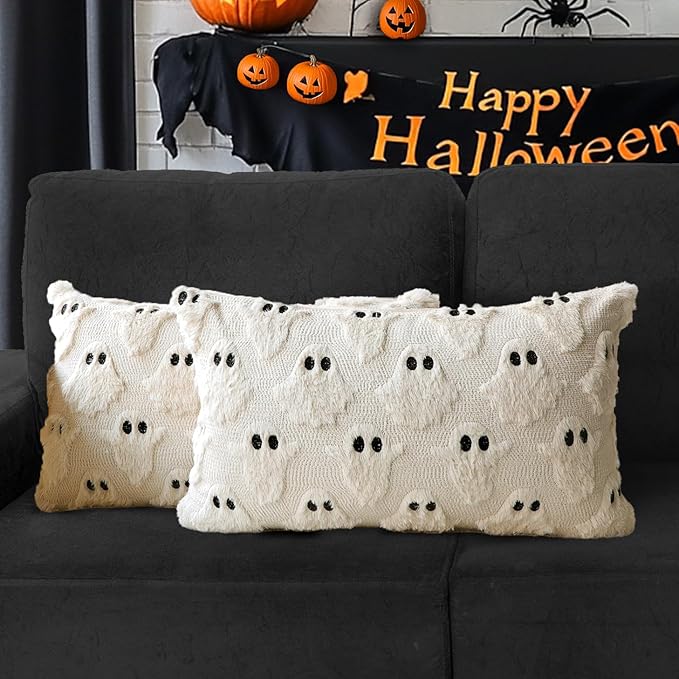 4TH Emotion Halloween Ghost Decorative Lumbar Pillow Covers 12x20 Set of 2 by 4THEmotion