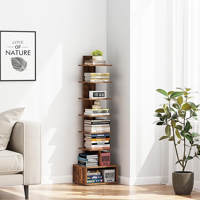 TUTOTAK Narrow Bookshelf, Vertical 8-Tier Bookcase, Spine Book Shelf - Image 7
