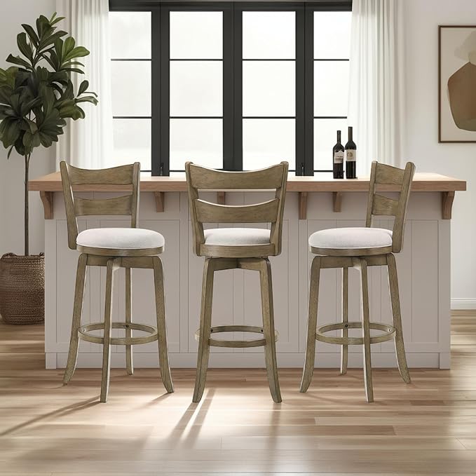 Armen Living Blair 30 in. Putty Brown Bar Height Rubberwood Swivel Barstool - Image 12