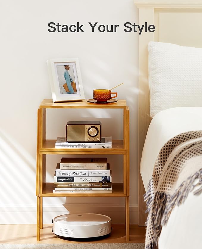 Pipishell Bamboo Stackable End Tables, Wood Living Room Nightstand, Bedside - Image 4
