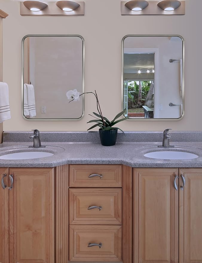 ANDY STAR Brushed Nickel Bathroom Mirror, 24x36’’ Rounded Rectangle Mirror - Image 9
