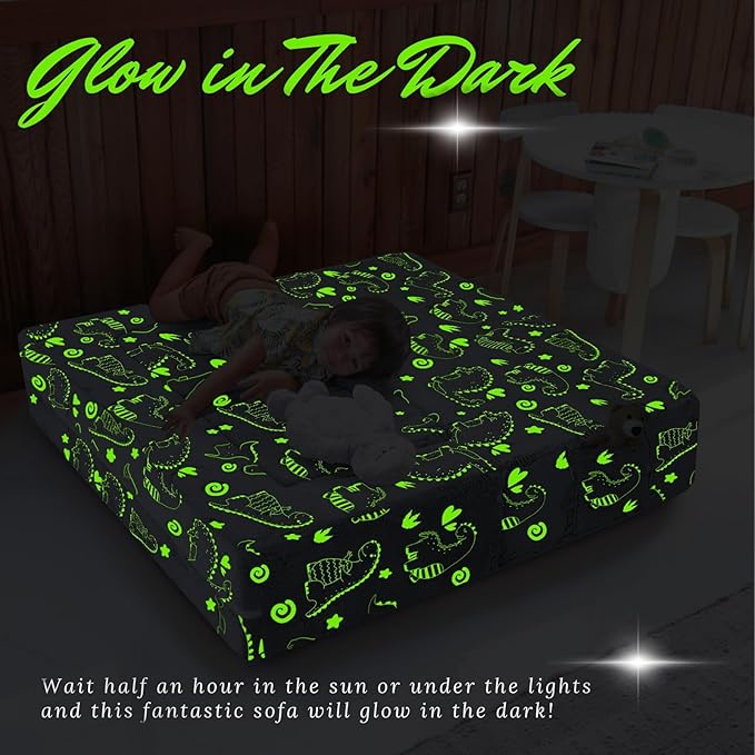MeMoreCool Glow-in-The-Dark Dinosaur Modular Kids Play Couch — Convertible Foam - Image 5