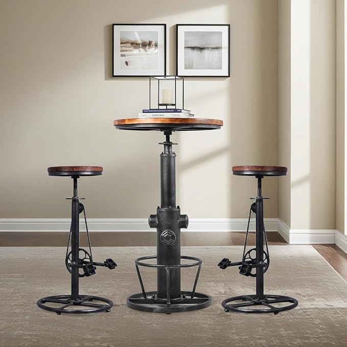 Set of 2 Industrial Bar Stool-Swivel Vintage Coffee Kitchen Dining Island - Image 2
