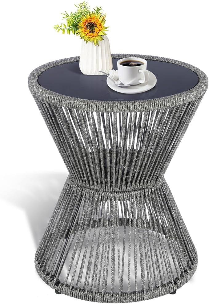 LEWIS&WAYNE Small Outdoor Side Table Patio 20’’ H Woven Rope Hourglass End Table by LEWIS%26WAYNE