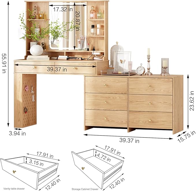 Large Makeup Vanity Desk with Mirror and Lights, Vanity Desk with 8 Drawers & - Image 3