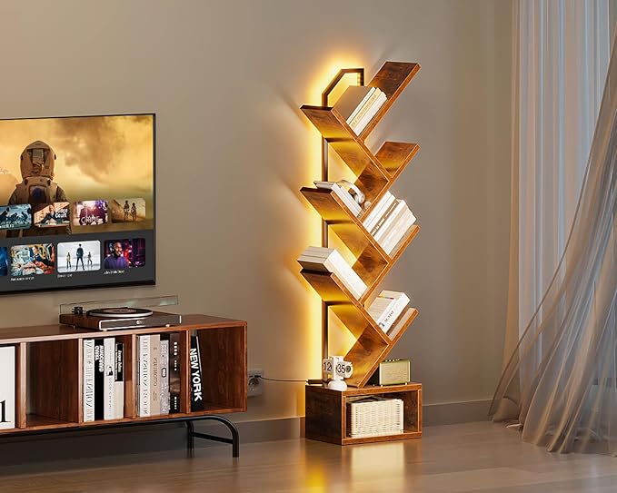Casaottima 6-Tier Tree Bookshelf — Narrow Floor Standing Bookcase, Tall Steel & - Image 2