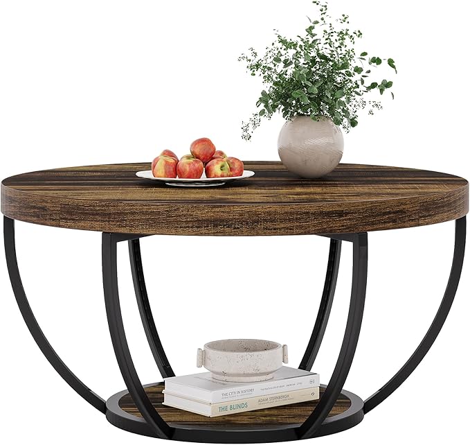 Tribesigns Round Coffee Table, 31.7" Wooden 2-Tier Circle Coffee Table - Image 9
