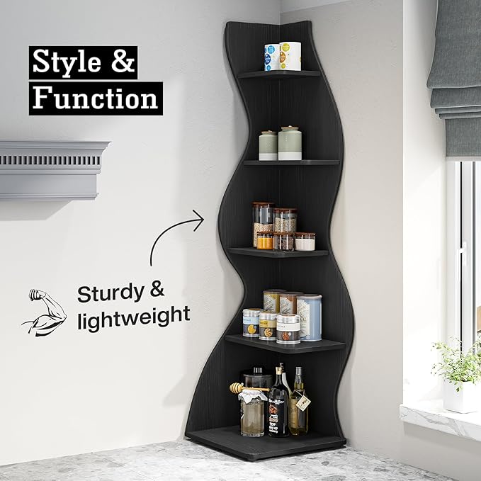 Tribesigns Corner Shelf, Modern 5-Tier Wall Corner Bookshelf, Stylish Corner - Image 8